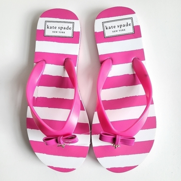 New Kate Spade New York Nassau Pink/White Rugby Stripes Flip-Flops Size 5 - Picture 1 of 5